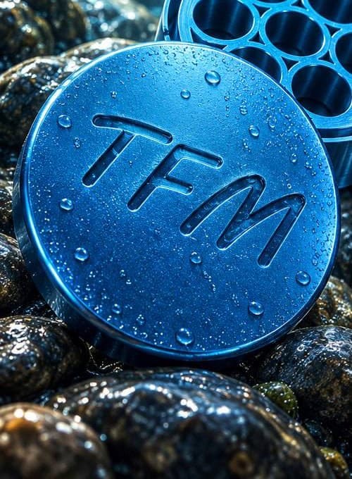 Крышка мотокатушки TFM под водой на камнях, за ней открытый корпус